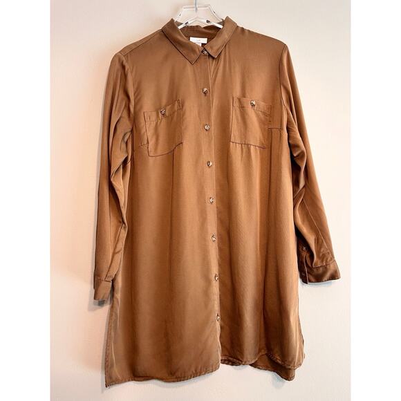 J. Jill Brown Tan Long Line Tunic Top Minimalist Lagenlook Size Petite Large - Picture 1 of 13
